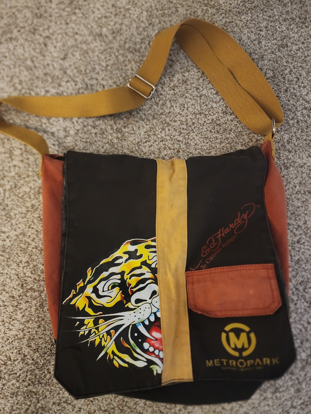⚡️VTG 🐯 Ed Hardy x Metropark Y2K Canvas Messenger Bag Indie Sleaze Streetwear